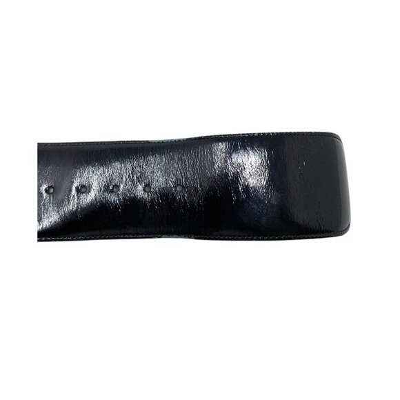 Lejon Womens Black Patent Leather Wide Belt‎ Large Gold Tone Buckle 80's Vibe M - Picture 3 of 7